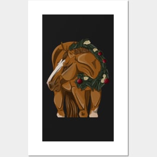 Chestnut Christmas Horse in Wreath Posters and Art